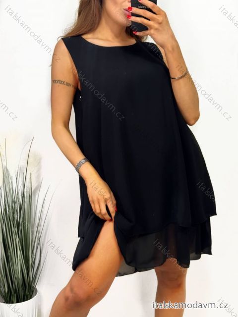 Šaty letné krátke bez rukávu šifónové dámske (S/M/L ONE SIZE) TALIANSKA MÓDA IM423333/DUR M / L čierna