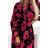 449-2 CARLA Plisované midi šaty na gombíky a dlhý rukáv - čierne s červenými ružami