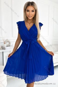 374-4 POLINA Plisované šaty s výstrihom a volánmi - kráľovská modrá
