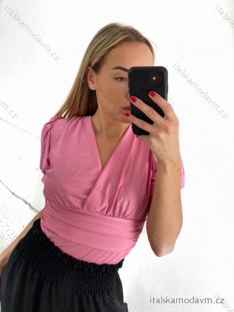 Body elegantní krátký rukáv dámské (S/M ONE SIZE) ITALSKÁ MÓDA IMWY23092/DU S/M růžová