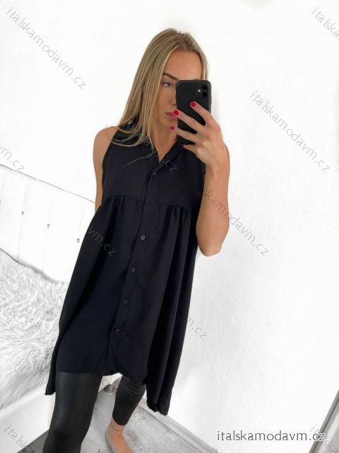 Šaty letní košilové bez rukávu dámské (S/M ONE SIZE) ITALSKÁ MÓDA IMWB23299/DR S/M Černá