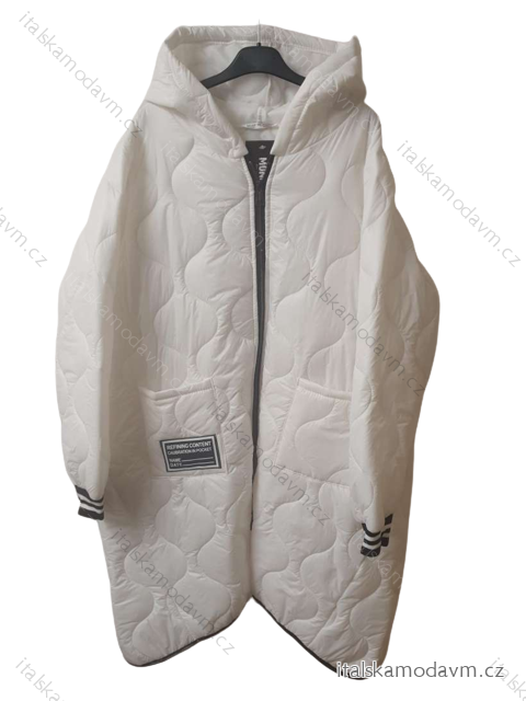 Bunda kabát s kapucňou dlhý rukáv dámska nadrozmer (XL/2XL ONE SIZE) TALIANSKA MÓDA IMWC231287 biela XL/2XL