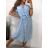 Šaty košeľové krátky rukáv dámske (S/M/L ONE SIZE) TALIANSKÁ MÓDA IMWB23295/DR M / L svetlo modrá