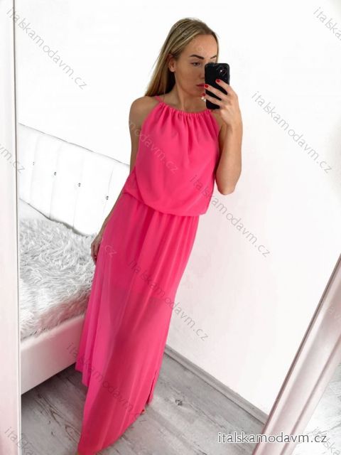 Šaty dlhé letné šifónové bez rukávov dámske (S/M/L ONE SIZE) TALIANSKA MÓDA IMWB22049/DR M / L ružová