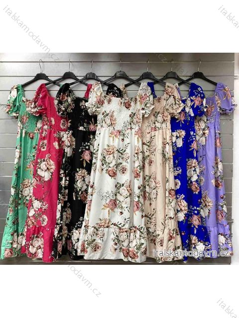 Šaty dlhé letné žabičkované krátky rukáv dámske (S/M ONE SIZE) TALIANSKA MÓDA IMWGS231744/DU