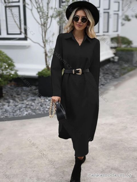 Šaty elegantní košilové dlouhý rukáv dámské (S/M/L/XL ONE SIZE) ITALSKÁ MÓDA IMM23M28074/DU L/XL čierna