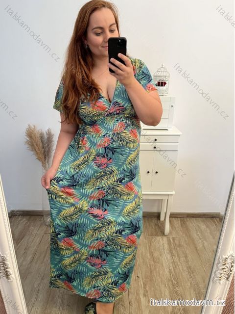 Šaty dlouhé s krátkým rukávem dámské (L/XL/2XL ONE SIZE ONE SIZE) FRANCOUZSKÁ MÓDA FMB23B830-42/DUR L/XL zelená