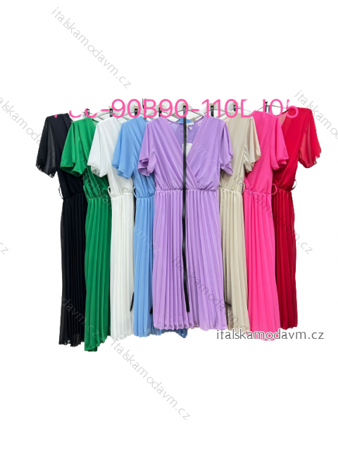 Šaty elegantné šifónové s opaskom krátky rukáv dámske (S/M/L ONE SIZE) TALIANSKA MÓDA IM423254/DU