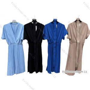 Šaty elegantné s opaskom krátky rukáv dámske (S/M ONE SIZE) TALIANSKA MÓDA IMD23432