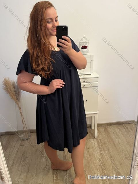 Šaty oversize krátky rukáv dámske nadrozmer (3XL/4XL/5XL ONE SIZE) TALIANSKA MÓDA IMBM23OVER/DU 4XL / 5XL azúrová