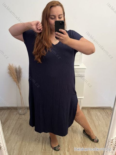 Šaty volnočasové bavlněné krátký rukáv oversize dámské (2XL/3XL/4XL/5XL ONE SIZE) ITALSKÁ MÓDA IM423GIRA/DR 3XL/4XL Černá