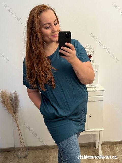 Šaty voľnočasové krátky rukáv dámske nadrozmer (2XL/3XL/4XL ONE SIZE) TALIANSKA MÓDA IM723CUT/DR 3XL / 4XL petrolejová