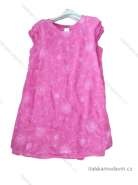Šaty lněné letní krátký rukáv dámské (52-60) ITALSKá MóDA IM423LINA-1/DUR 52 tmavo ružová