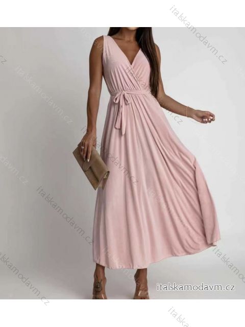 Šaty dlhé elegantné spoločenské bez rukávov dámske (S/M ONE SIZE) TALIANSKA MÓDA IMWE232099/DUR S/M svetlo ružová
