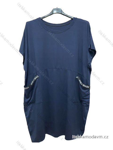 Šaty oversize krátky rukáv dámske nadrozmer (4XL/5XL ONE SIZE) TALIANSKA MÓDA IM423002/DU 4XL / 5XL tmavo modrá