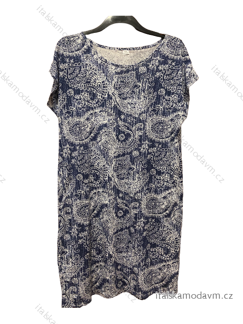 Šaty krátky rukáv dámske nadrozmerné (L-3XL) POLSKÁ MÓDA PMF23MOZAIK/DUR 3XL modrá