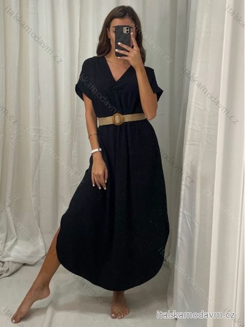 Šaty krátky rukáv s opaskom dámske nadrozmer (M/L/XL ONE SIZE) TALIANSKA MóDA IM423BELT/DUR L/XL čierna