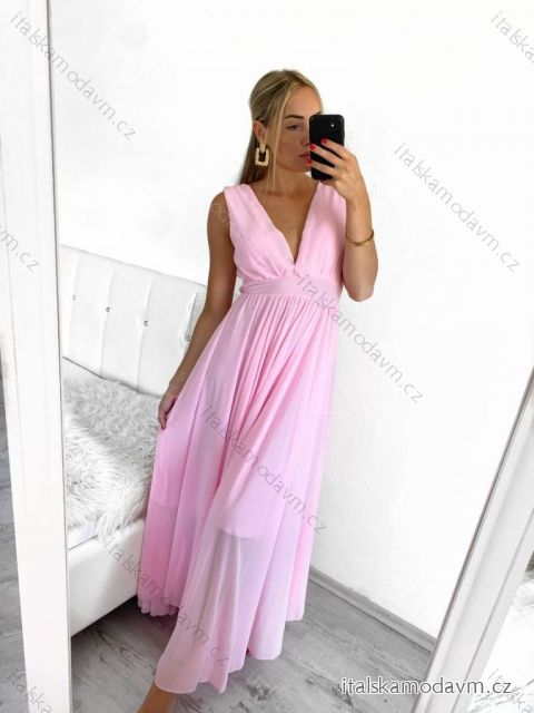 Šaty dlouhé společenské bez rukávu dámské (S/M ONE SIZE) ITALSKÁ MÓDA IMPBB22 IMPBB225009kt/DRU S/M světle růžová