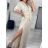 Šaty dlhé elegantný krátky rukáv dámske (S/M ONE SIZE) TALIANSKA MÓDA IMWE235478/DU S/M smotanová