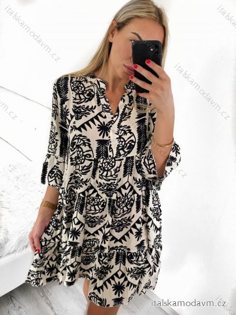 Šaty letní košilové s dlouhým rukávem dámské (S/M/L/XL ONE SIZE) ITALSKÁ MÓDA IMF2312979/DR L/XL Čierno-biela