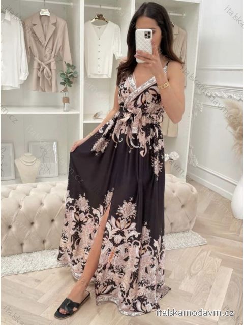 Šaty dlouhé letní na ramínka dámské (S/M ONE SIZE) ITALSKÁ MÓDA IMD23244/DU S/M Černá
