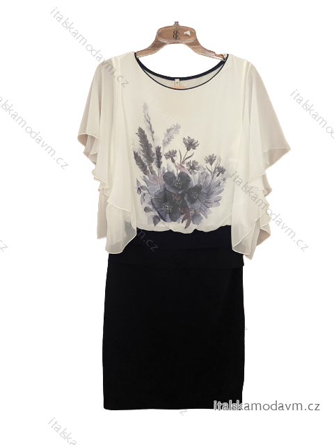 Šaty elegantné spoločenské krátky rukáv dámske nadrozmer (40-50) POLSKÁ MÓDA PMF23BLAU/DU