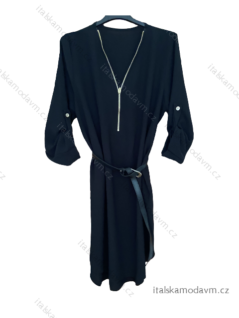 Šaty/tunika so zipsom a opaskom dlhý rukáv dámske nadrozmer (S/M/L ONE SIZE) TALIANSKA MóDA IMD22886/DU S/M čierna