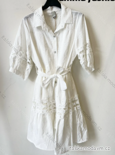 Šaty letné boho čipkové košeľové krátky rukáv dámske (S/M ONE SIZE) TALIANSKA MÓDA IMPEM231609