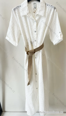 Šaty letné boho krajkové košeľové s opaskom krátky rukáv dámske (S/M ONE SIZE) TALIANSKA MÓDA IMPEM232191