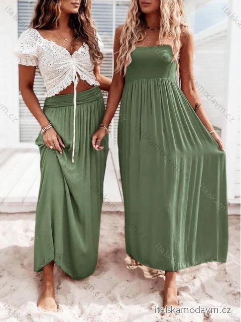 Šaty alá sukně dlouhé letní bez rukávu dámské (S/M ONE SIZE) ITALSKÁ MÓDA IMD23342/DUR S/M Khaki