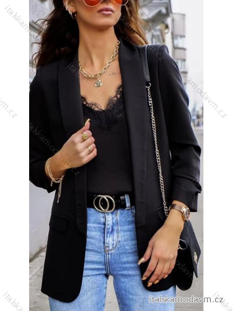 Sako s podšívkou dlouhý rukáv dámské (S/M/L ONE SIZE) ITALSKÁ MÓDA IMD23131/DU M/L Černá