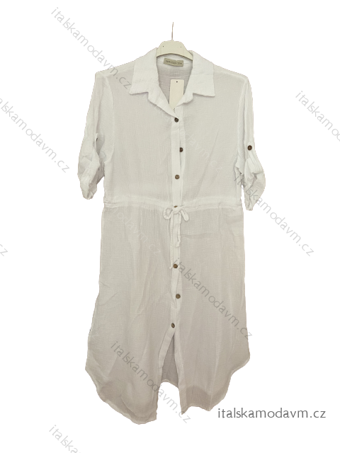 Šaty letný mušelín krátky rukáv nadrozměr dámske (L/XLONE SIZE) TALIANSKA MÓDA IM423STYLE/DUR L/XL biela
