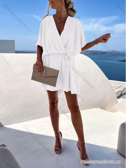 Šaty letné krátky rukáv dámske (S/M/L ONE SIZE) TALIANSKA MÓDA IMD22557/DRbílá