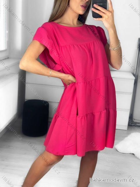Šaty letní oversize krátký rukáv dámské (S/M ONE SIZE) ITALSKÁ MÓDA IMWB23340/DU S/M tmavo ružová
