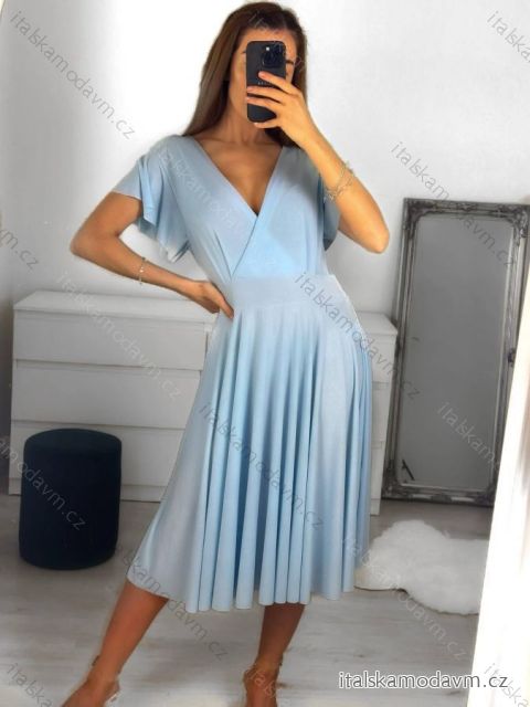 Šaty letné krátky rukáv dámske (S/M ONE SIZE) TALIANSKA MÓDA IMM23M5471/DU S/M svetlo modrá