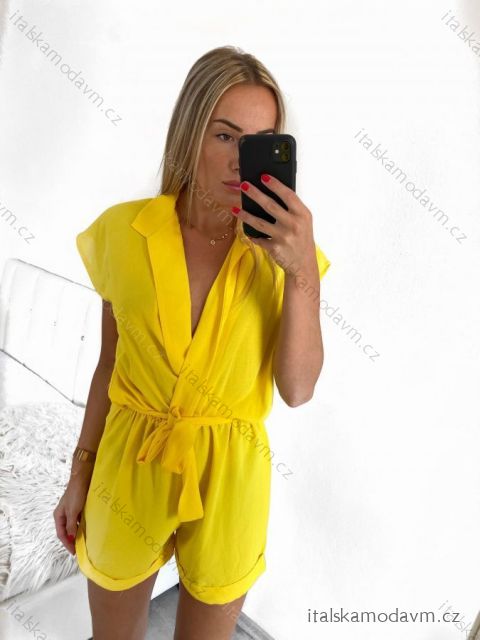 Overal letný krátky rukáv dámsky (S/M ONE SIZE) TALIANSKA MÓDA IMWB23320/DU S/M žltá