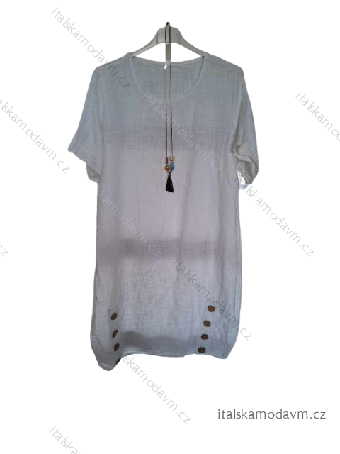 Šaty letní bavlněné s přívěškem krátký rukáv dámské (2XL/3XL ONE SIZE) ITALSKÁ MÓDA IMD23200/DUR 2XL/3XL bílá