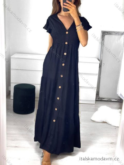 Šaty letné dlhé s rukávom dámske (M/L, XL/2XL) Poľská moda PMLB23VH02 XL/2XL čierna