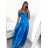 Šaty carmen dlhé na ramienka elegantné saténové dámske (S/M ONE SIZE) TALIANSKA MÓDA IMPBB22B22735/DUR kráľovská modrá S/M