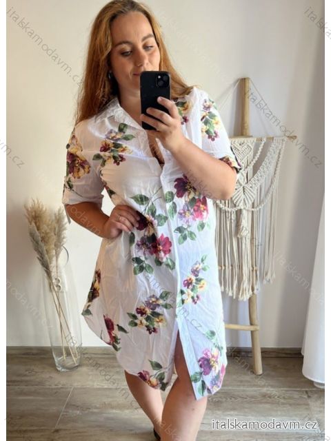 Šaty voľnočasové košeľové krátky rukáv dámske nadrozmer (2XL/3XL ONE SIZE) TALIANSKA MóDA IM423362-1/DR