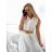 Šaty dlhé elegantné krajkové košeľové s opaskom bez rukáv dámske (S/M ONE SIZE) TALIANSKA MÓDA IMWGB231751/DU S/M biela