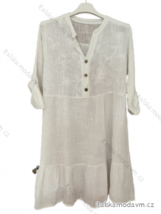 Šaty košeľové oversize 3/4 rukáv dámske nadrozmer (XL/2XL ONE SIZE) TALIANSKA MÓDA IM423DENY/DUR