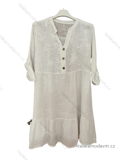 Šaty košeľové oversize 3/4 rukáv dámske nadrozmer (XL/2XL ONE SIZE) TALIANSKA MÓDA IM423DENY/DUR XL/2XL biela