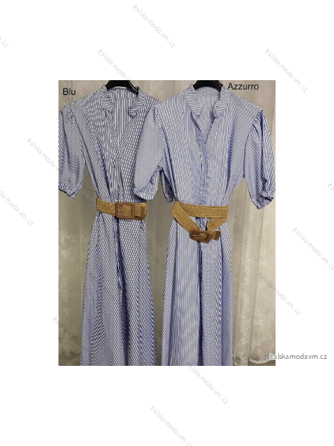 Šaty dlhé košeľové s opaskom krátky rukáv dámske (S/M ONE SIZE) TALIANSKA MÓDA IMPLP2319850013