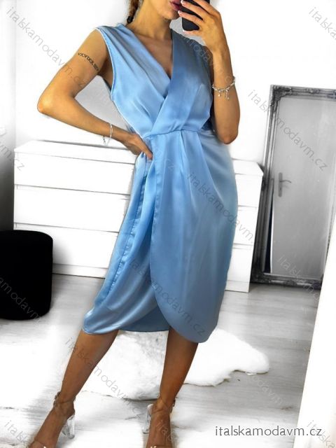 Šaty letní saténové elegantní bez rukávu dámské (S/M ONE SIZE) ITALSKÁ MÓDA IMPGM238449/DU S/M světle modrá