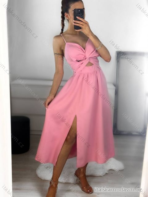 Šaty letné elegantné na ramienka dámske (S/M ONE SIZE) TALIANSKA MÓDA IMWGB231706/DU S/M svetlo ružová