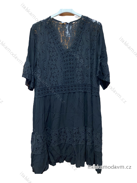 Šaty krajkové letný krátky rukáv dámske nadrozměr (L/XL/3XL ONE SIZE) TALIANSKA MODA IMB23HIPP/DUR 2XL/3XL čierna