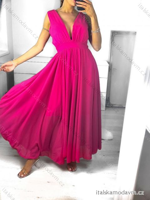 Šaty dlouhé letní elegantní společenské bez rukávu dámské (S/M ONE SIZE) ITALSKÁ MÓDA IMPSH237554/DU S/M tmavě růžová