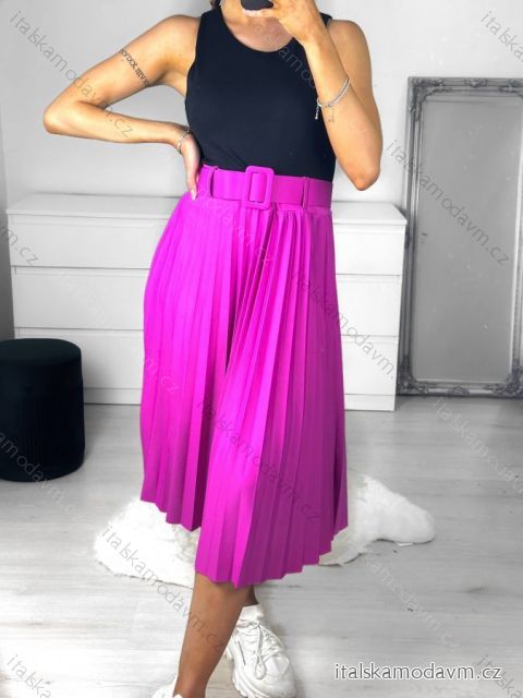 Sukně středně dlouhá skládaná s páskem dámská (S/M ONE SIZE) ITALSKÁ MÓDA IMWKK23795/DU S/M béžová