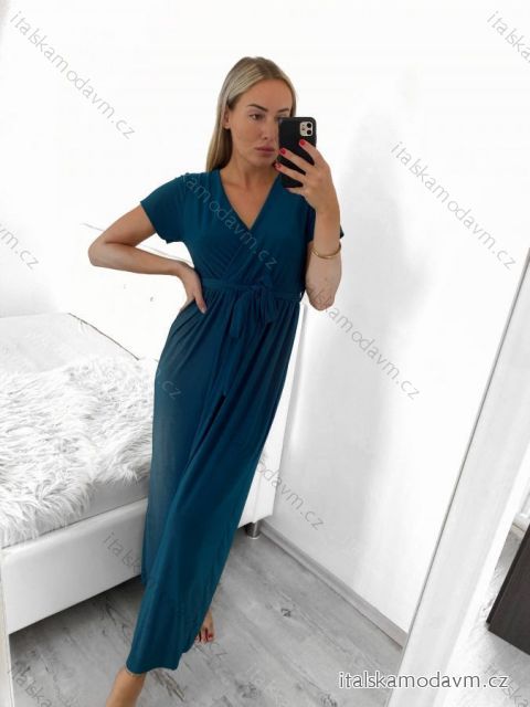 Šaty dlouhé letní krátký rukáv dámské (S/M ONE SIZE) ITALSKá MóDA IM323111/DUR petrolejová